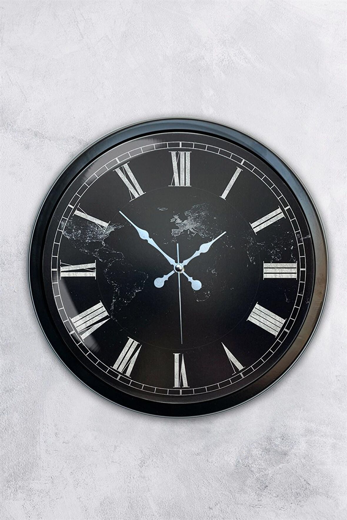 40 Cm Siyah Metal Mermer Desenli Duvar Saati