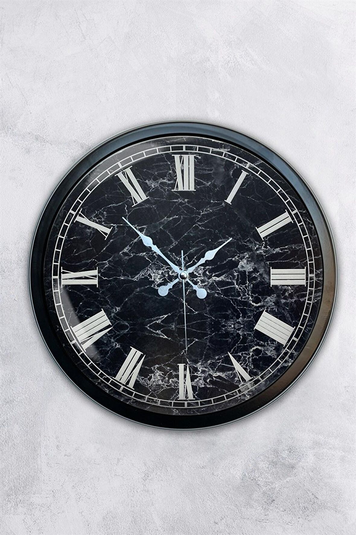 40 Cm Siyah Metal Mermer Desenli Duvar Saati