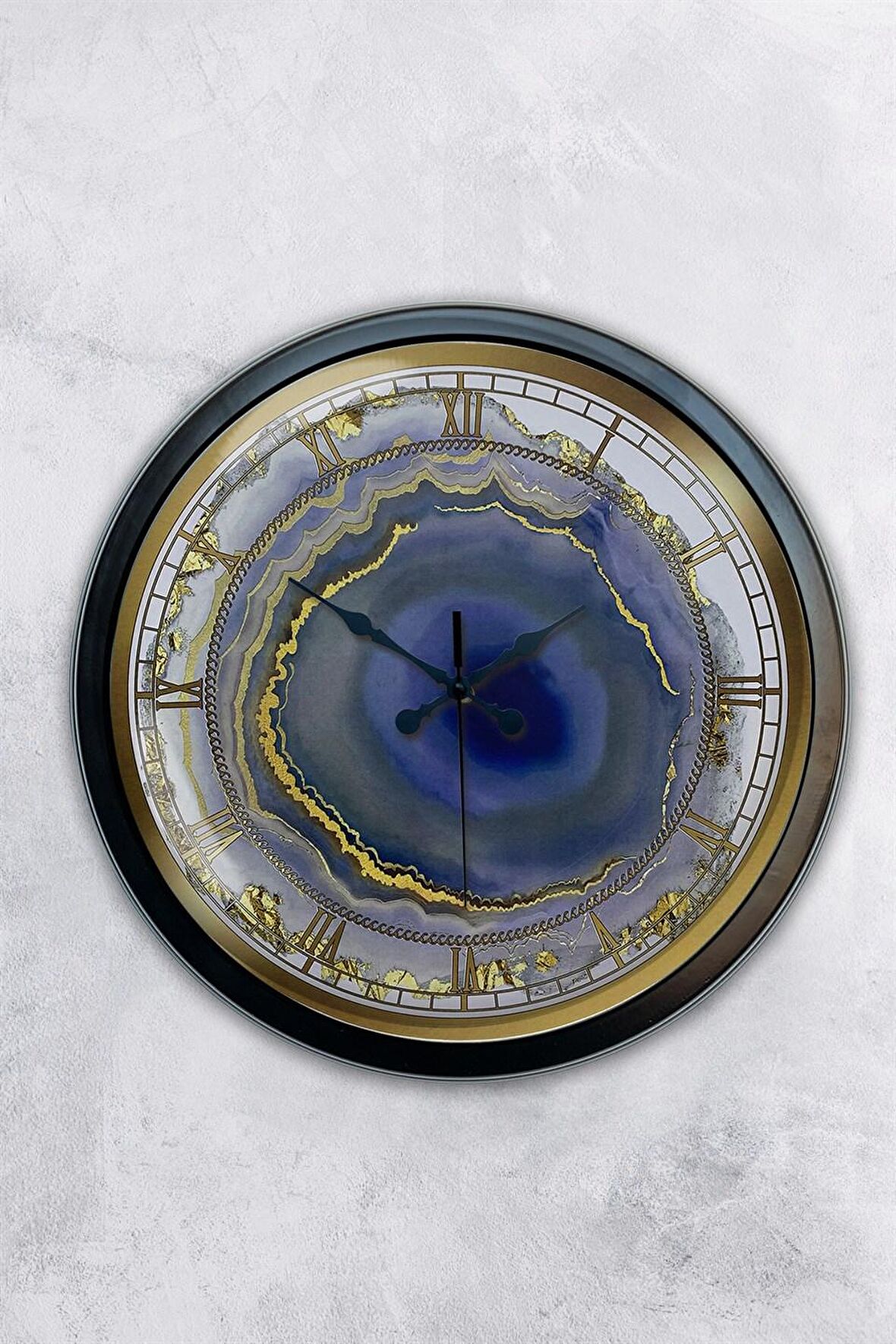 40 Cm Siyah Metal Mermer Desenli Duvar Saati