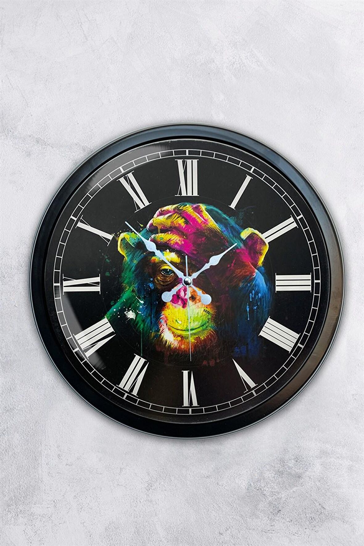 40 Cm Siyah Metal Maymun Duvar Saati