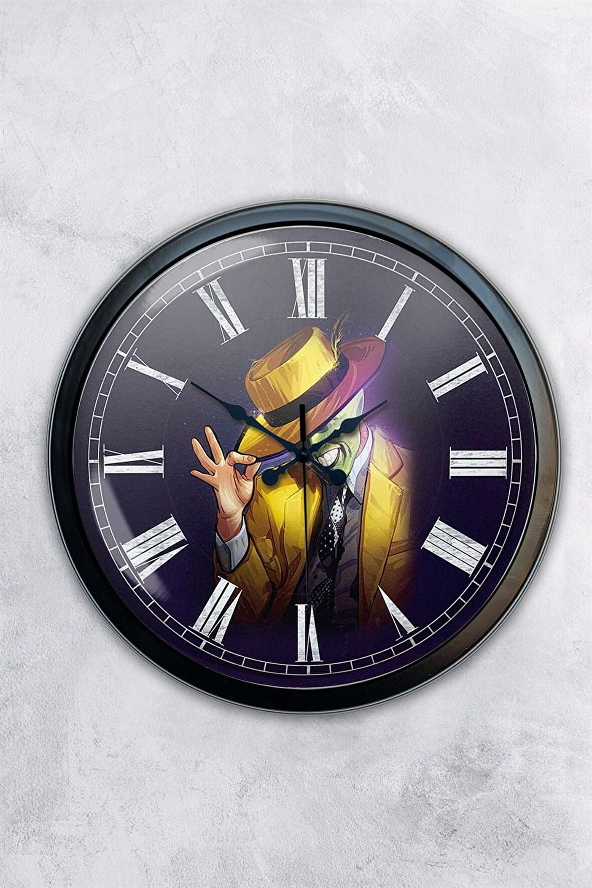 40 Cm Siyah Metal Maske Duvar Saati