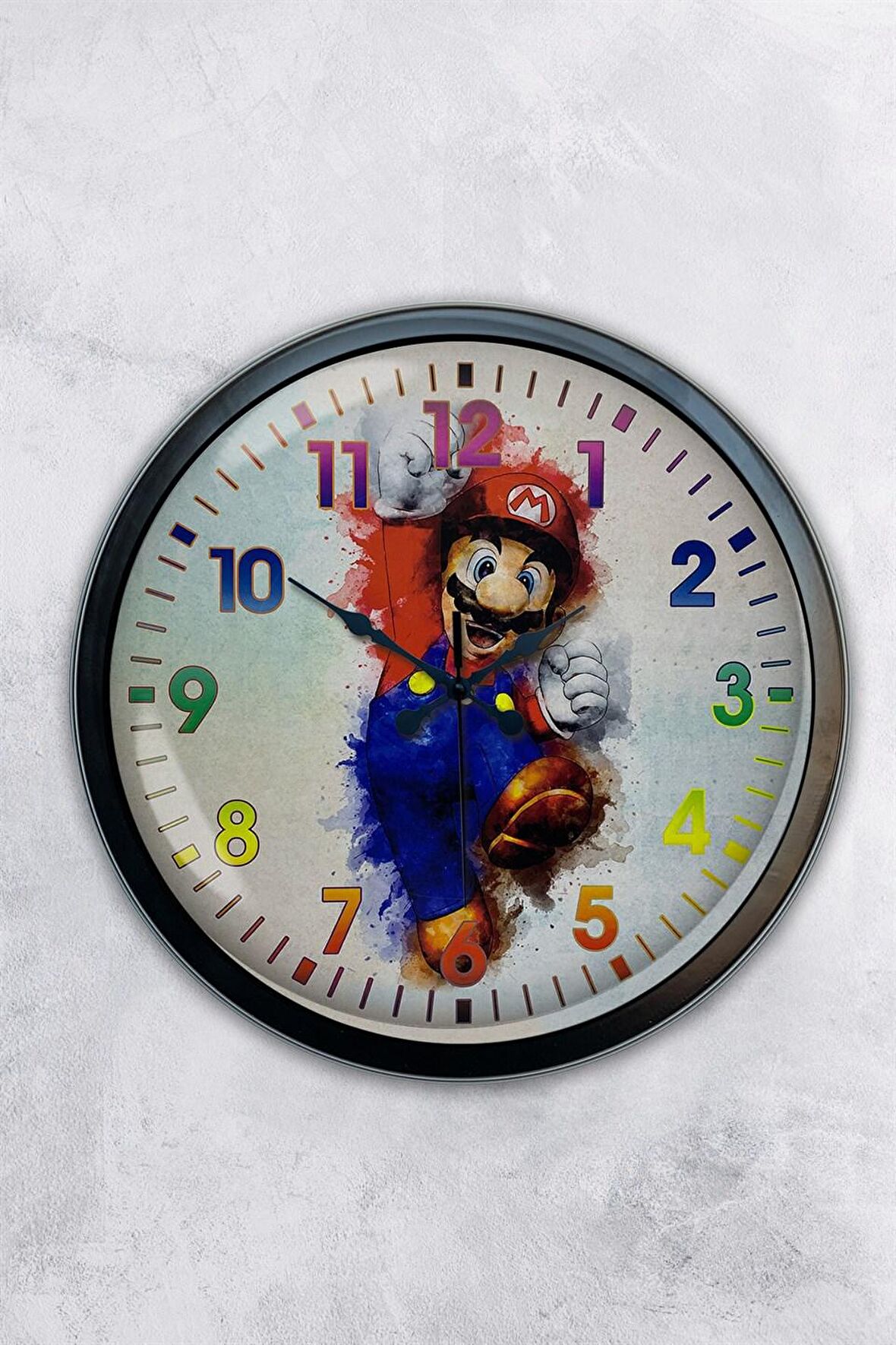 40 Cm Siyah Metal Mario Duvar Saati