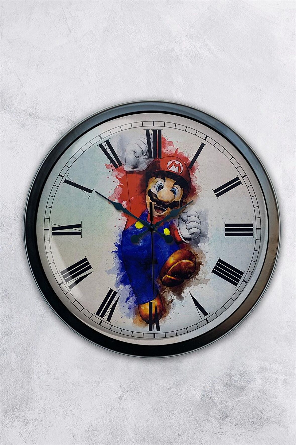 40 Cm Siyah Metal Mario Duvar Saati