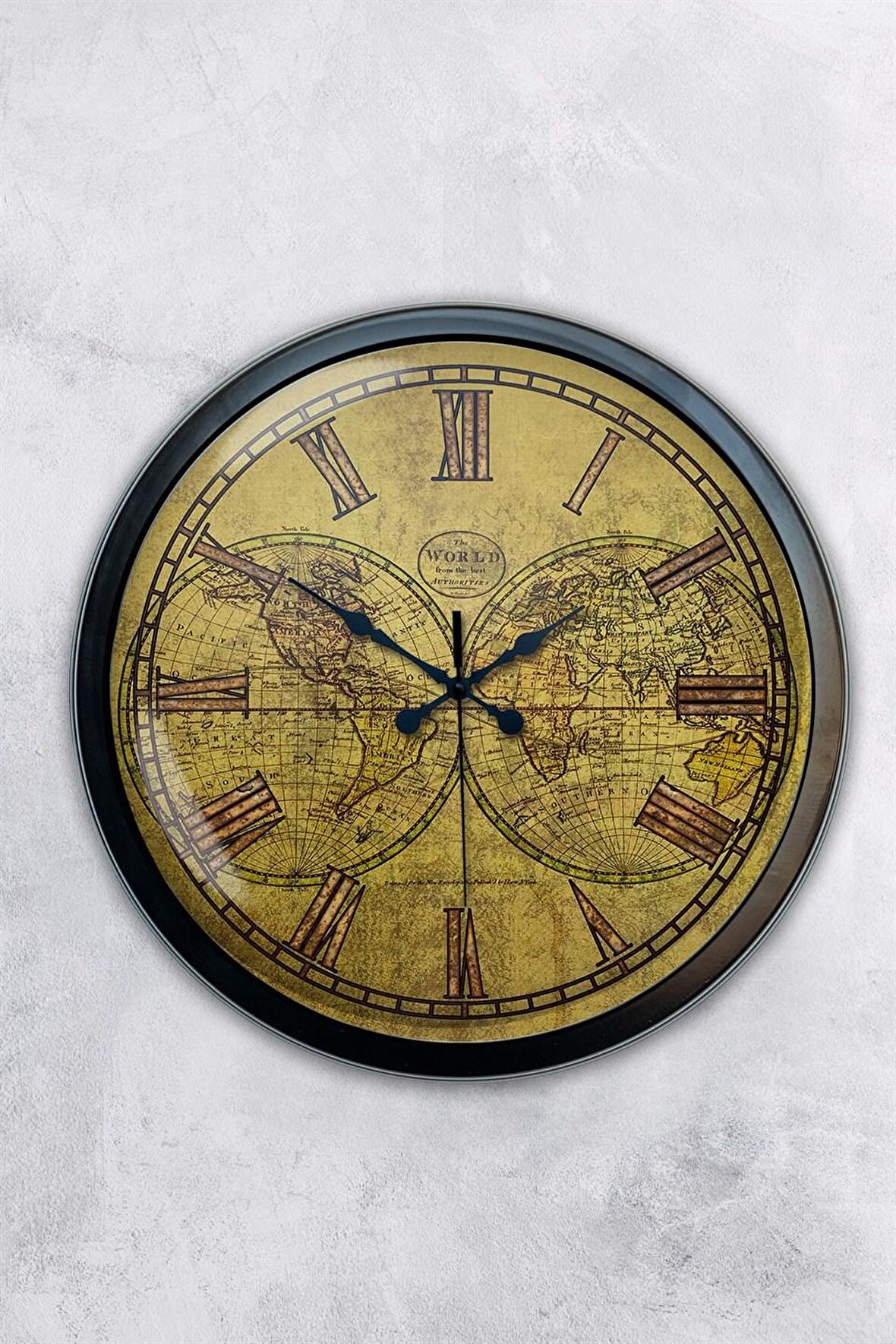 40 Cm Siyah Metal Maps Duvar Saati