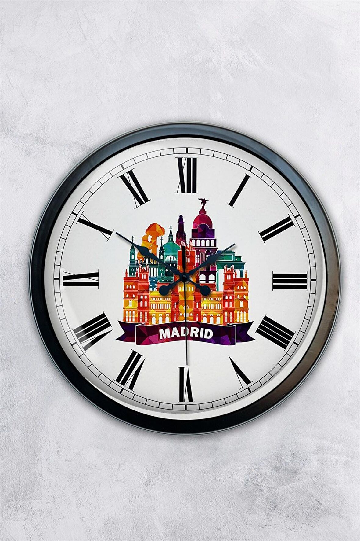 40 Cm Siyah Metal Madrid Temalı Duvar Saati