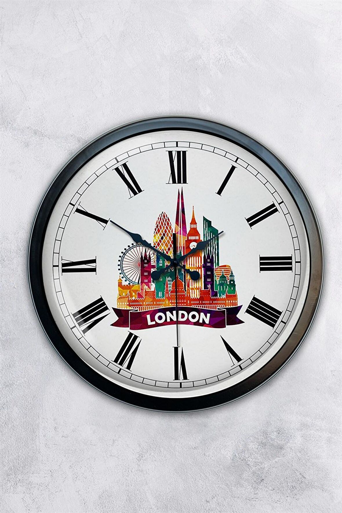40 Cm Siyah Metal London Temalı Duvar Saati