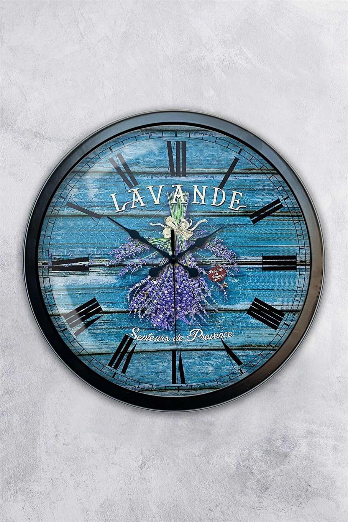 40 Cm Siyah Metal Lavanta Duvar Saati