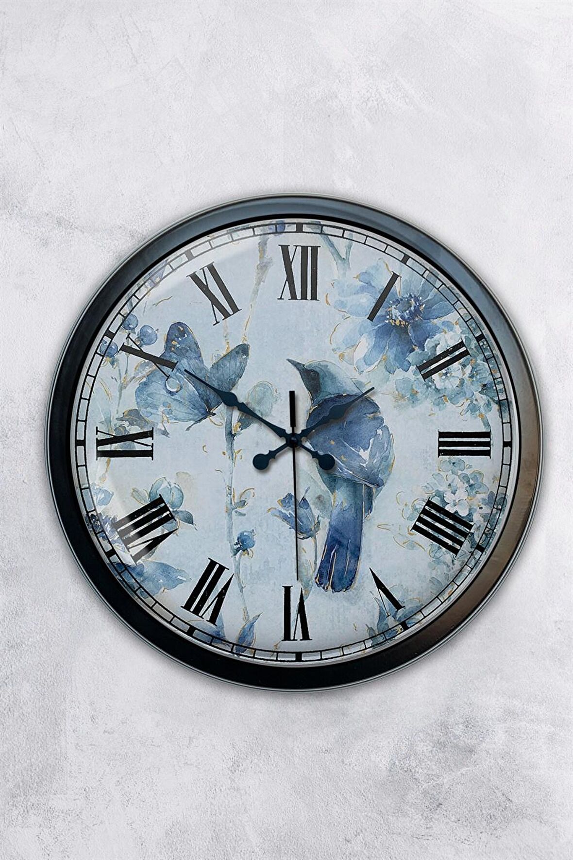 40 Cm Siyah Metal Kuşlu Duvar Saati