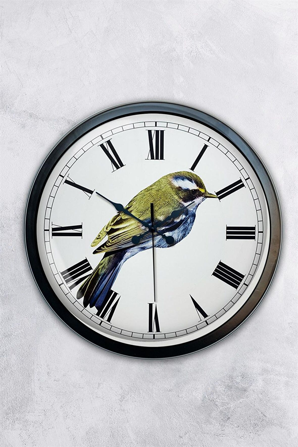 40 Cm Siyah Metal Kuş Duvar Saati