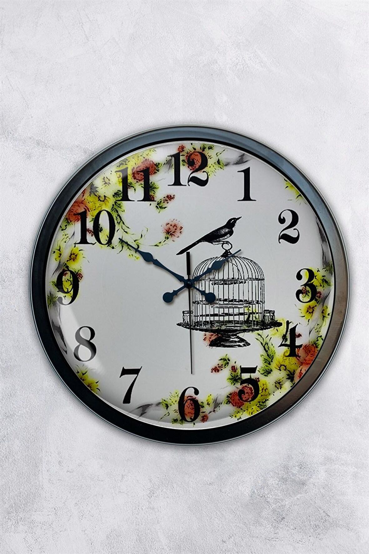 40 Cm Siyah Metal Kuş Duvar Saati