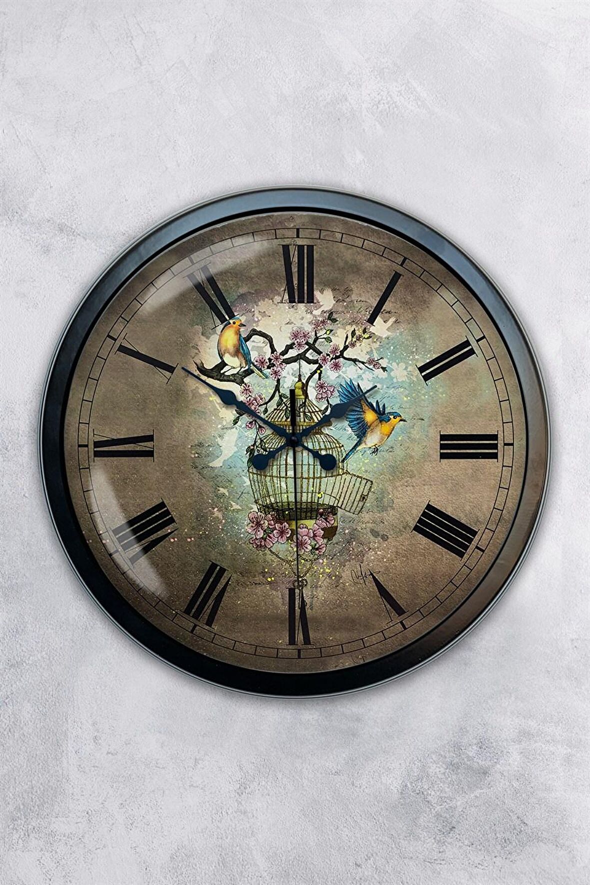 40 Cm Siyah Metal Kuş Dekoratif Duvar Saati