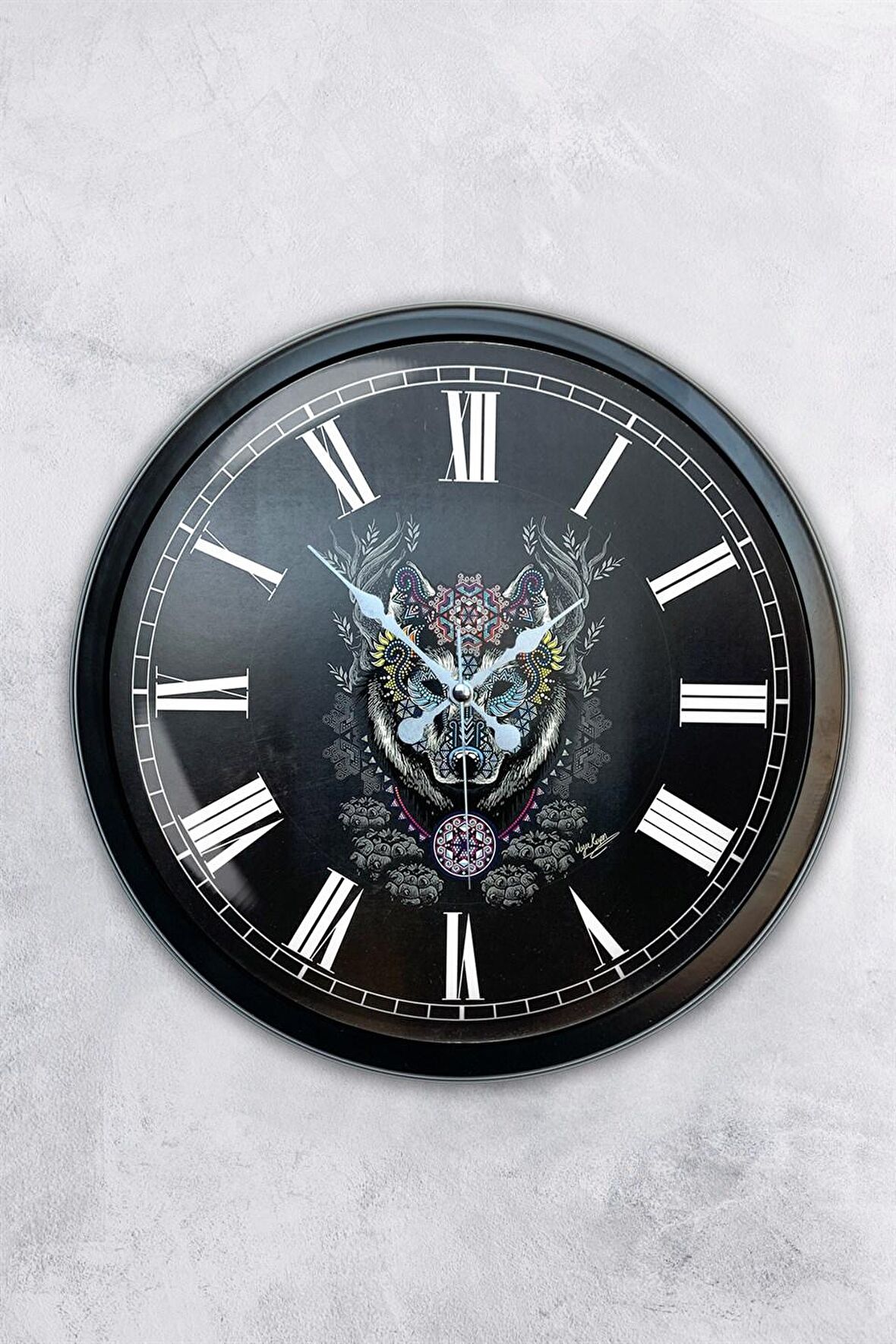 40 Cm Siyah Metal Kurt Duvar Saati