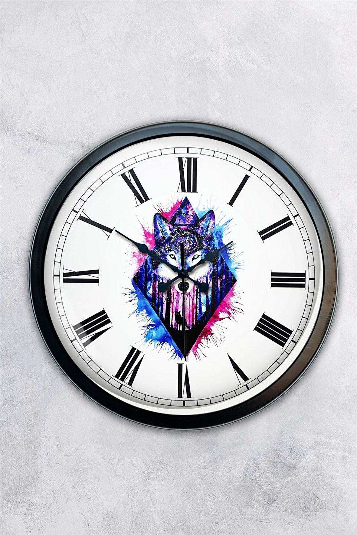 40 Cm Siyah Metal Kurt Duvar Saati