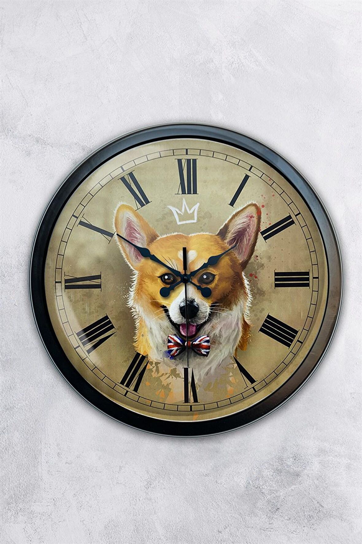 40 Cm Siyah Metal Kurt Duvar Saati