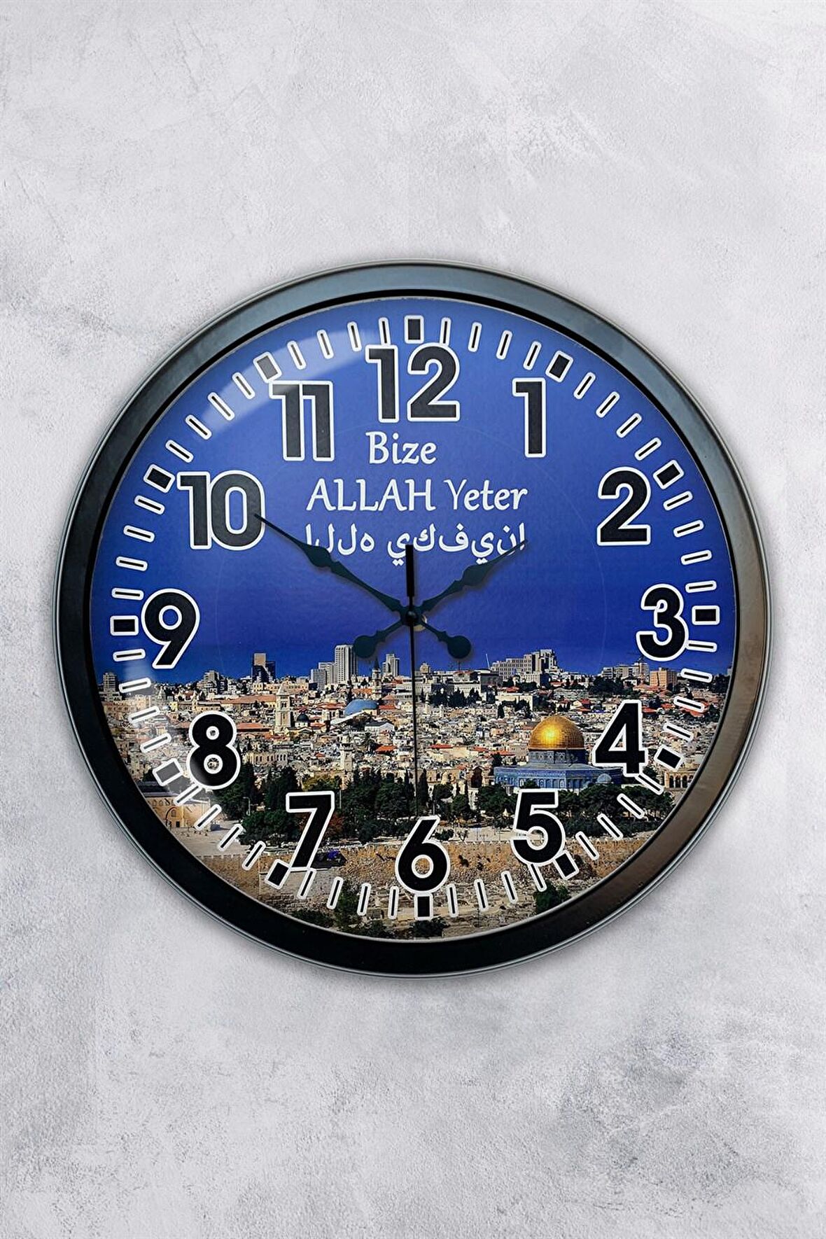 40 Cm Siyah Metal Kudüs Duvar Saati