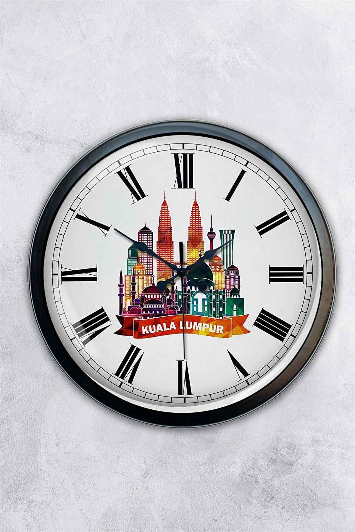 40 Cm Siyah Metal Kuala Lumpur Temalı Duvar Saati