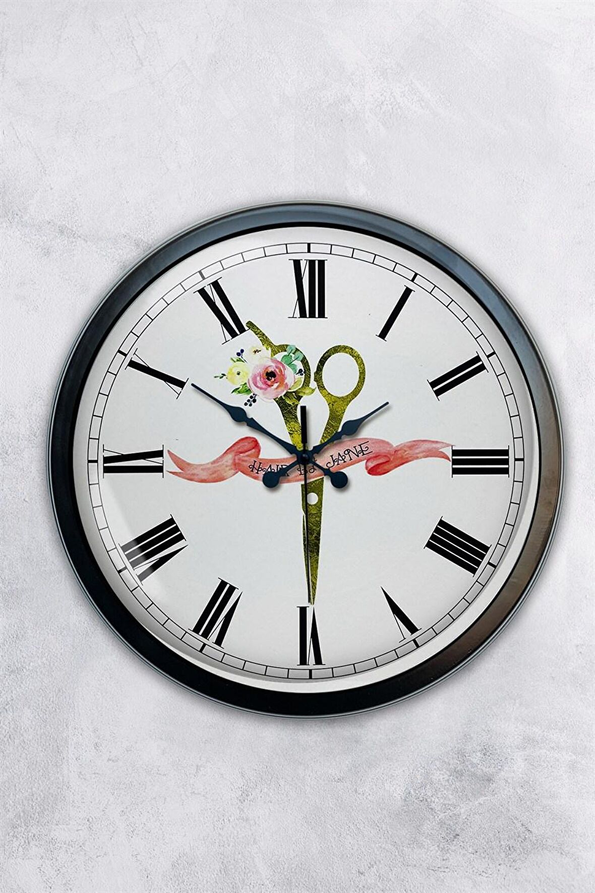 40 Cm Siyah Metal Kuaför Duvar Saati