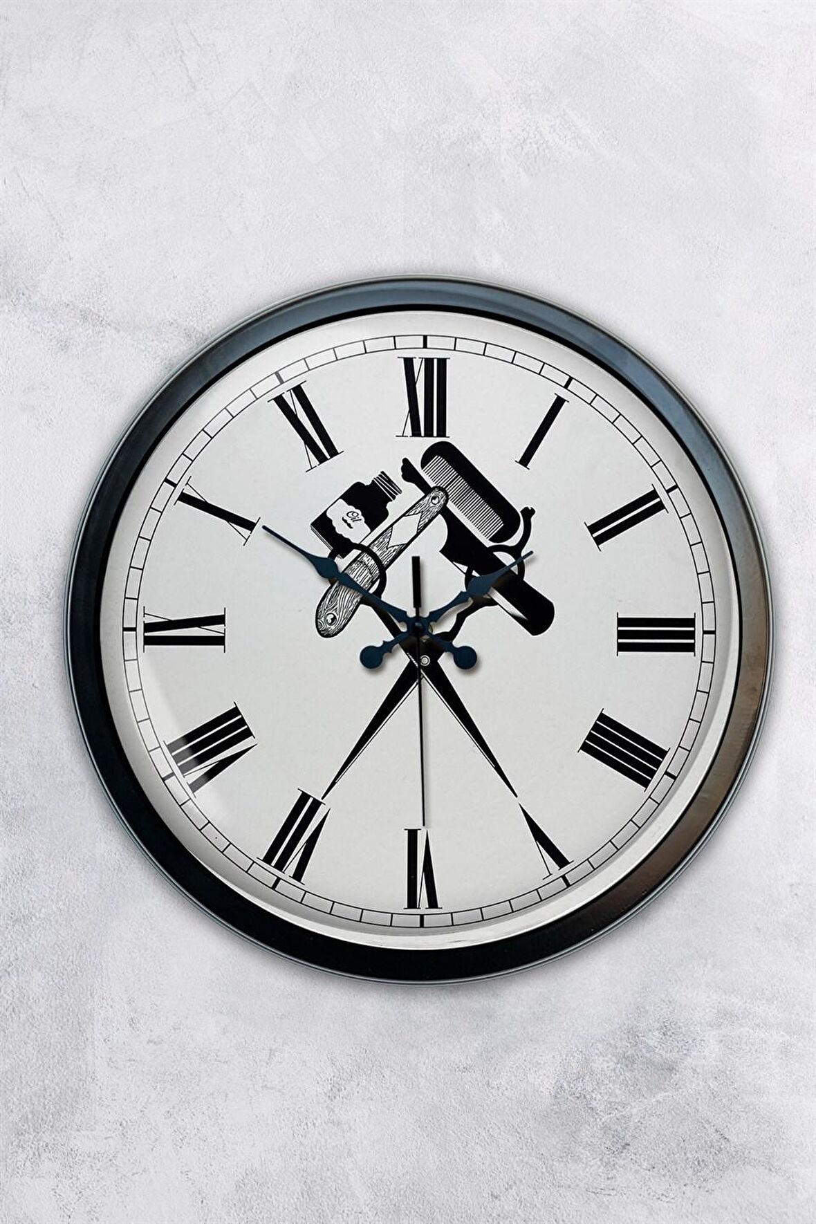 40 Cm Siyah Metal Kuaför Duvar Saati