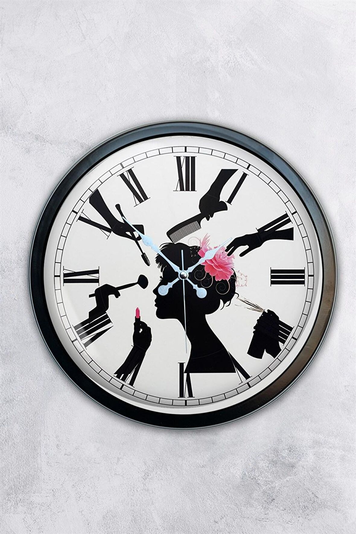 40 Cm Siyah Metal Kuaför Duvar Saati