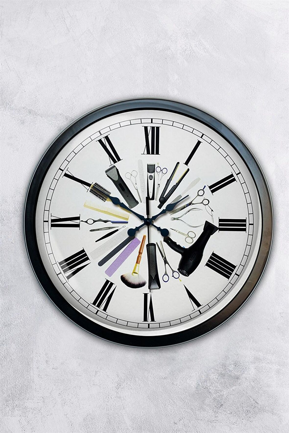 40 Cm Siyah Metal Kuaför Duvar Saati