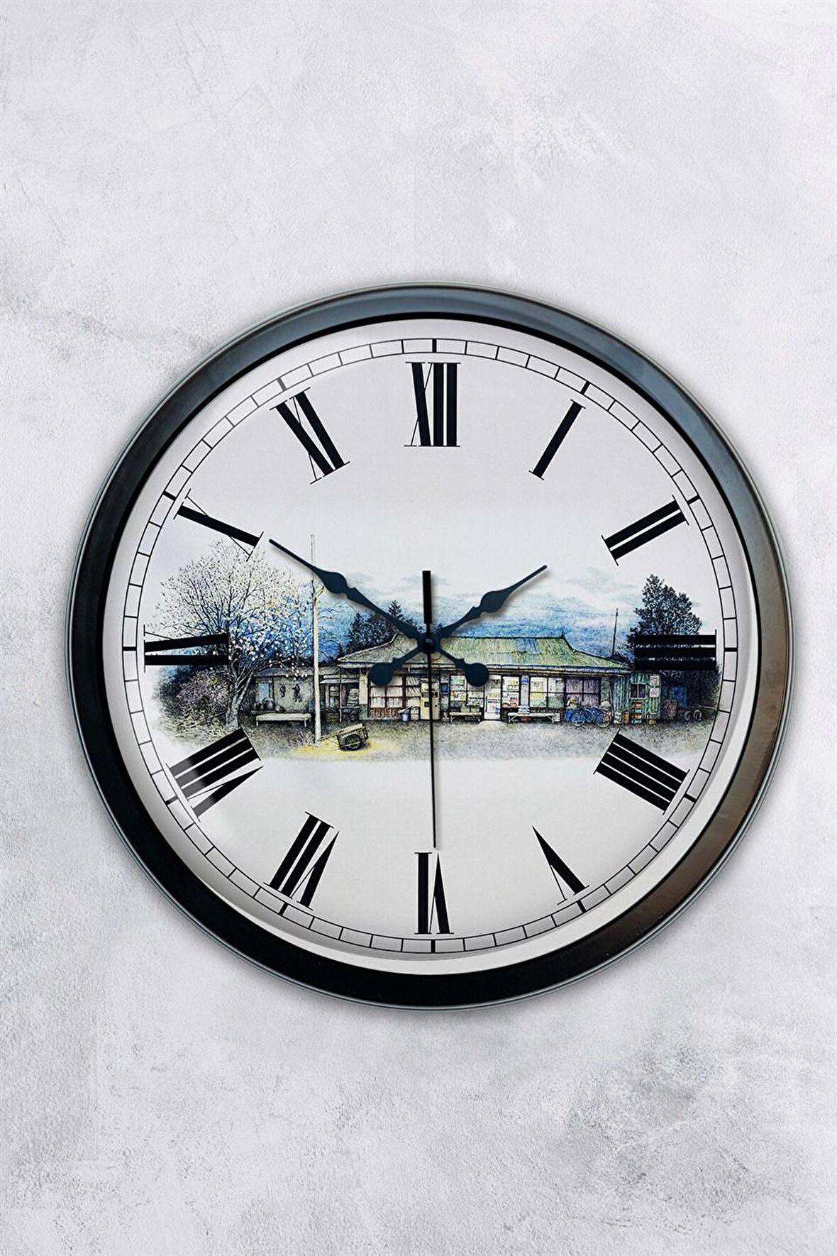 40 Cm Siyah Metal Köy Bakkalı Duvar Saati