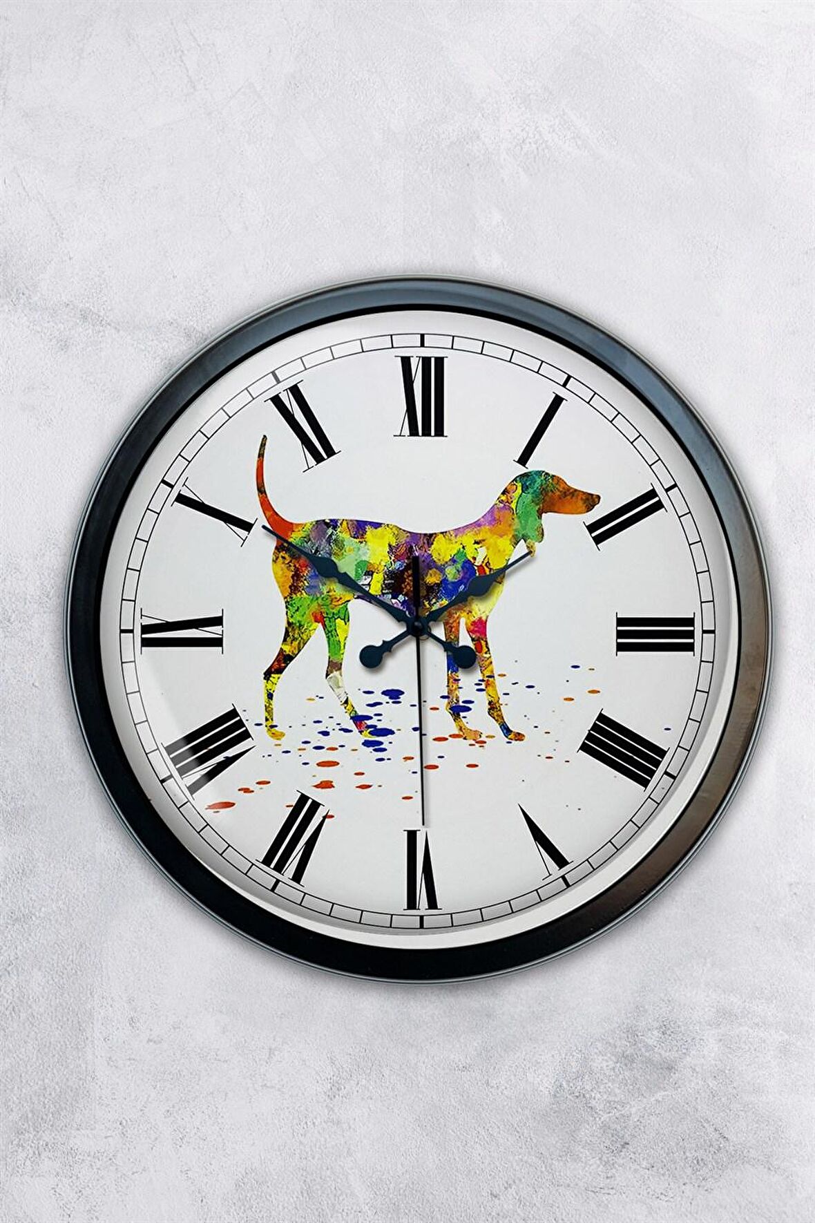 40 Cm Siyah Metal Köpek Figür Duvar Saati