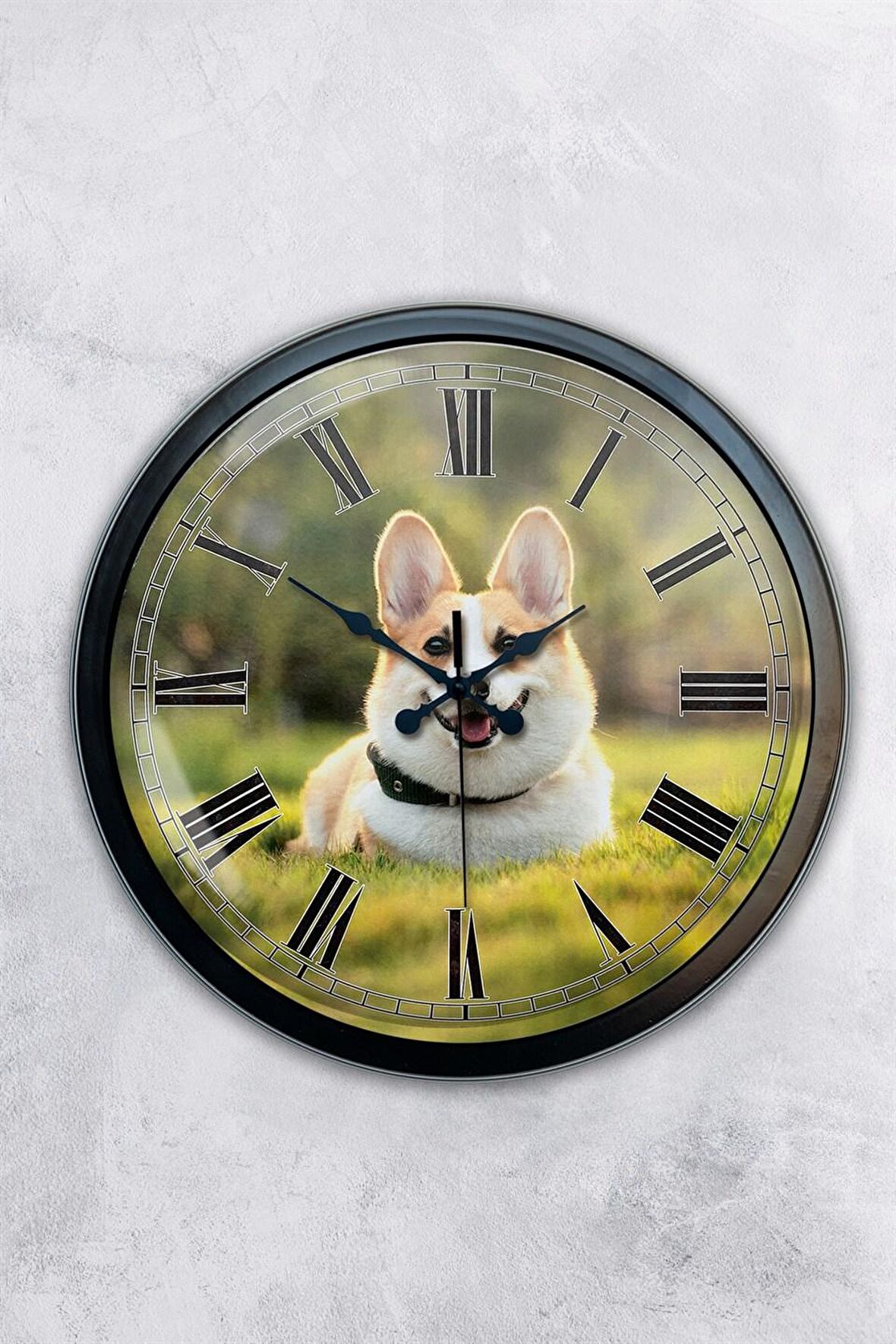 40 Cm Siyah Metal Köpek Duvar Saati