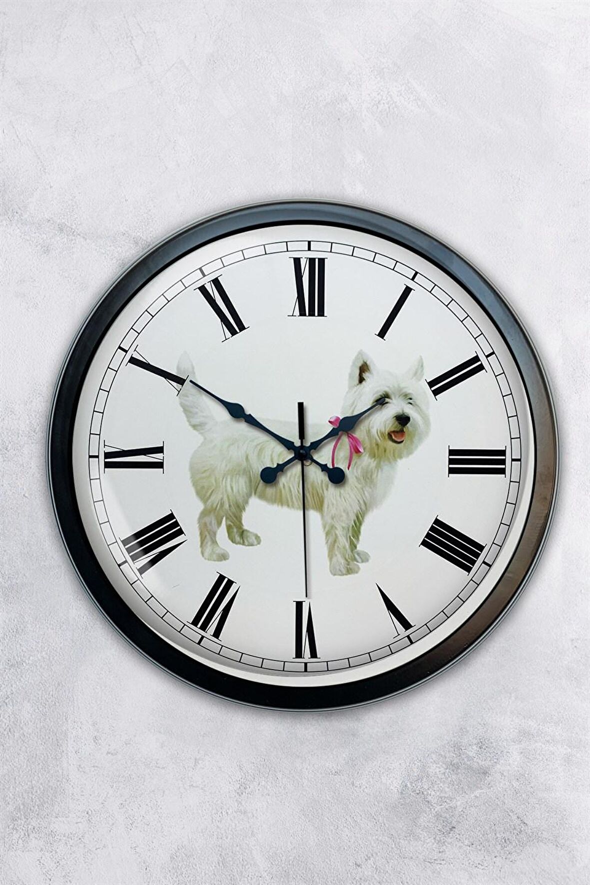 40 Cm Siyah Metal Köpek Duvar Saati