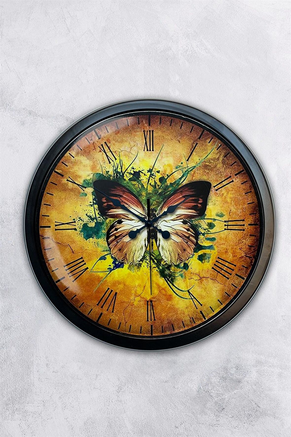 40 Cm Siyah Metal Kelebek Duvar Saati