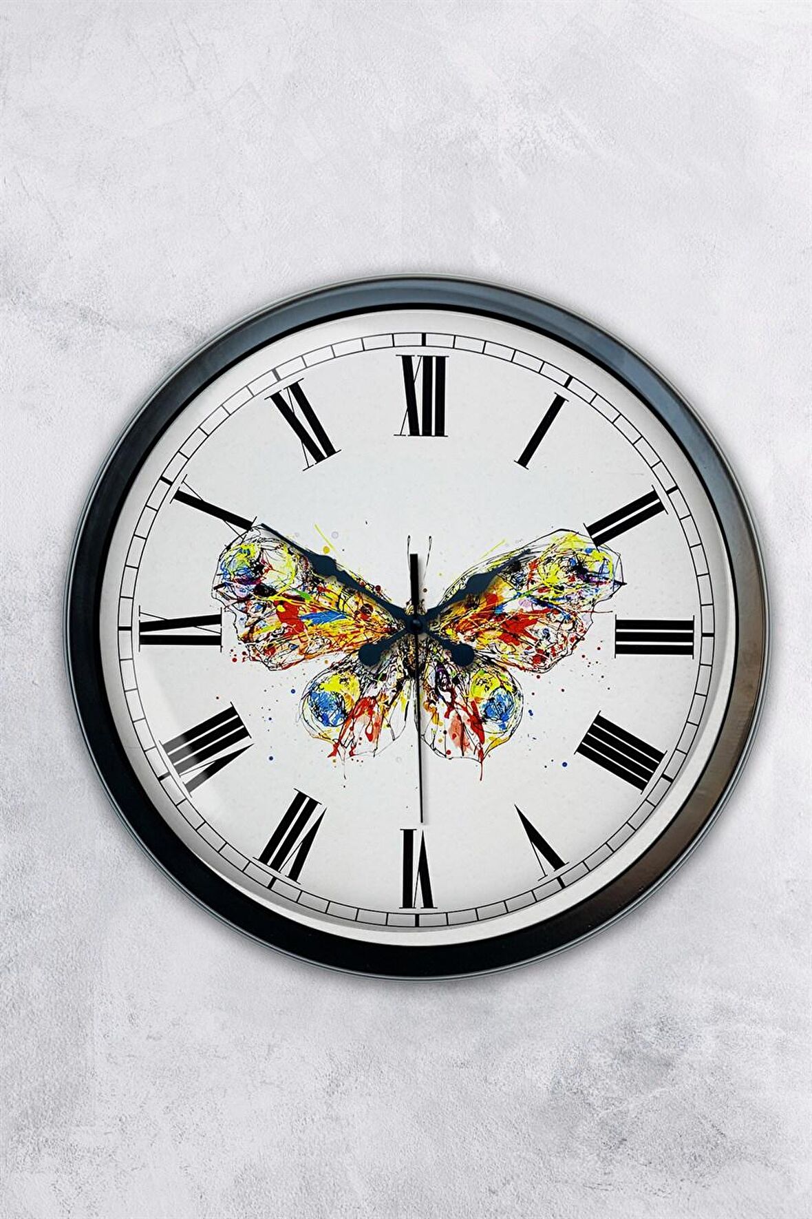 40 Cm Siyah Metal Kelebek Duvar Saati