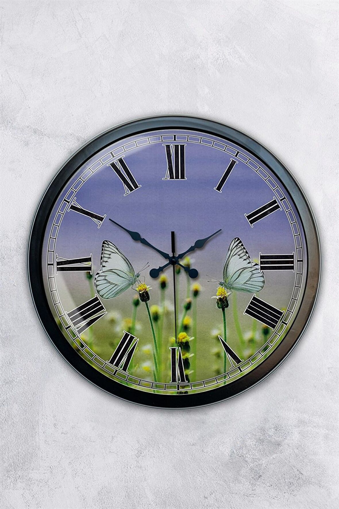 40 Cm Siyah Metal Kelebek Duvar Saati