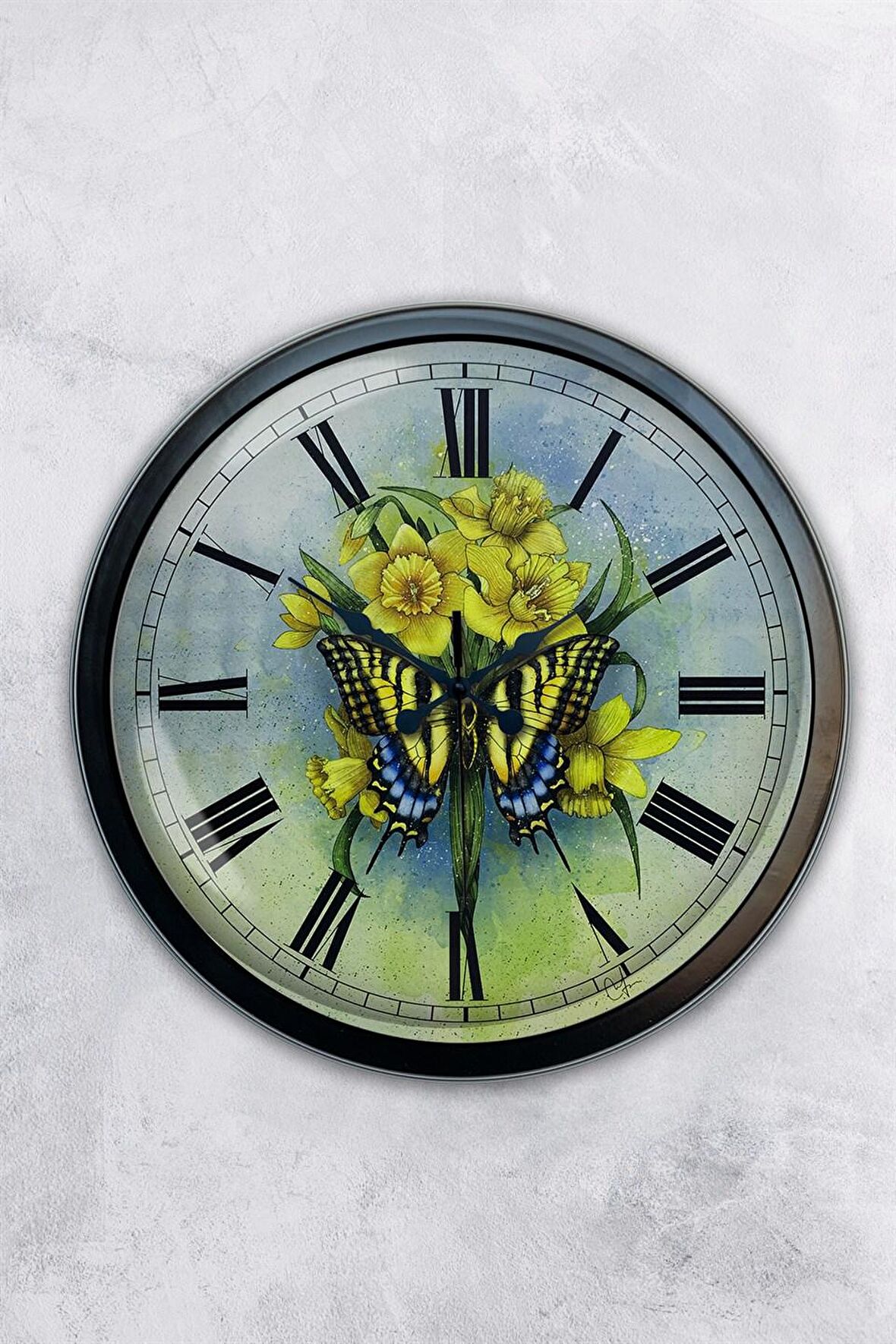 40 Cm Siyah Metal Kelebek Duvar Saati