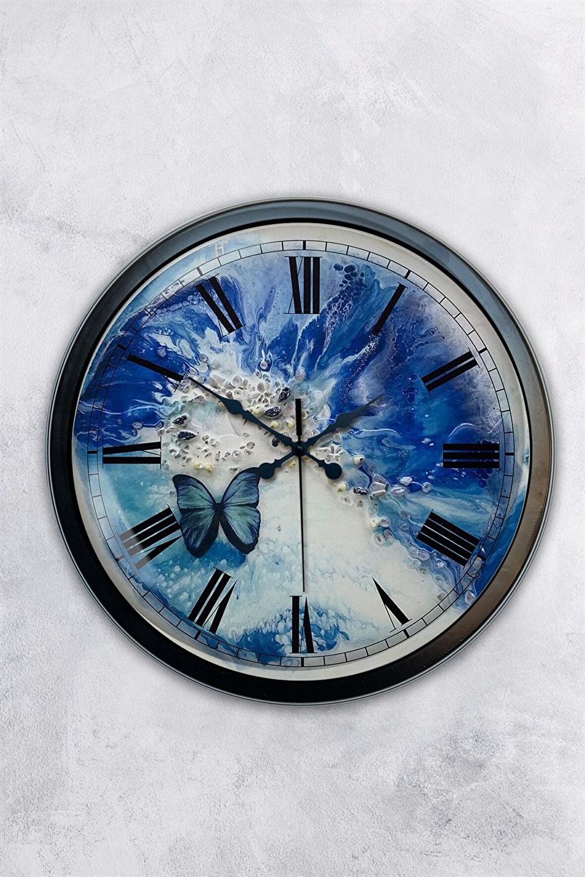 40 Cm Siyah Metal Kelebek Duvar Saati