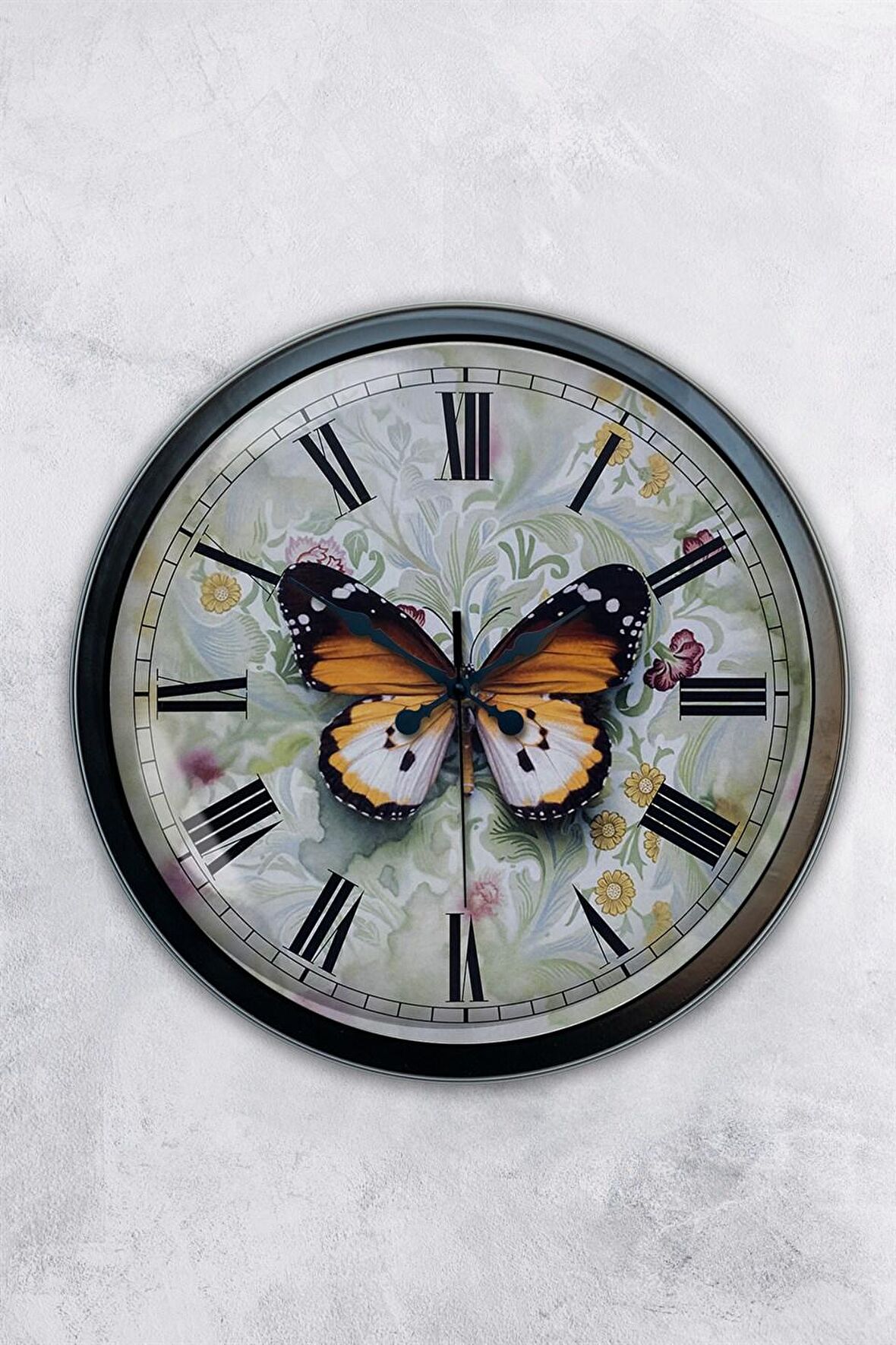 40 Cm Siyah Metal Kelebek Duvar Saati