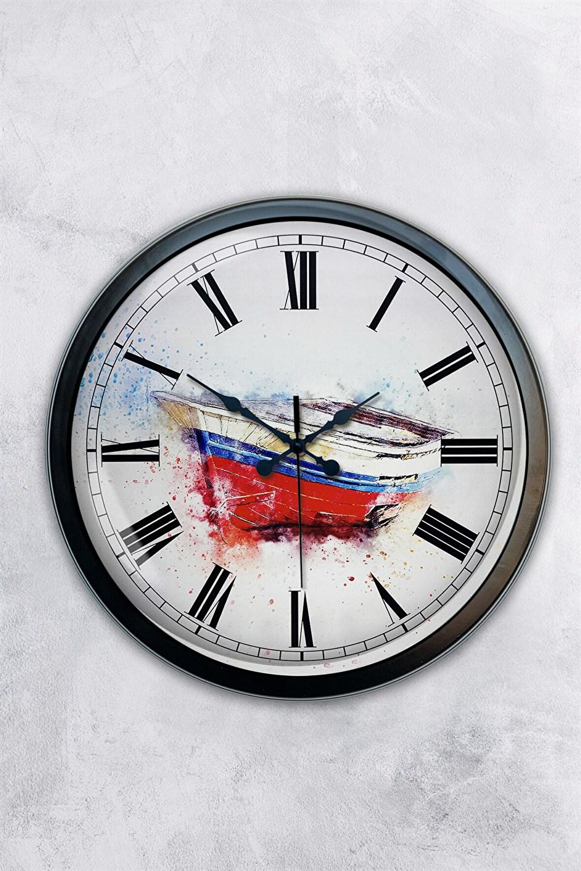 40 Cm Siyah Metal Kayık Duvar Saati