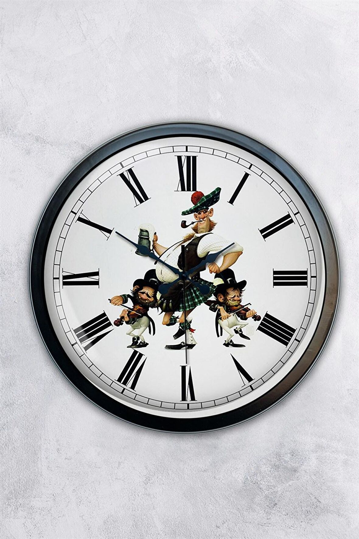 40 Cm Siyah Metal Karikatür Duvar Saati