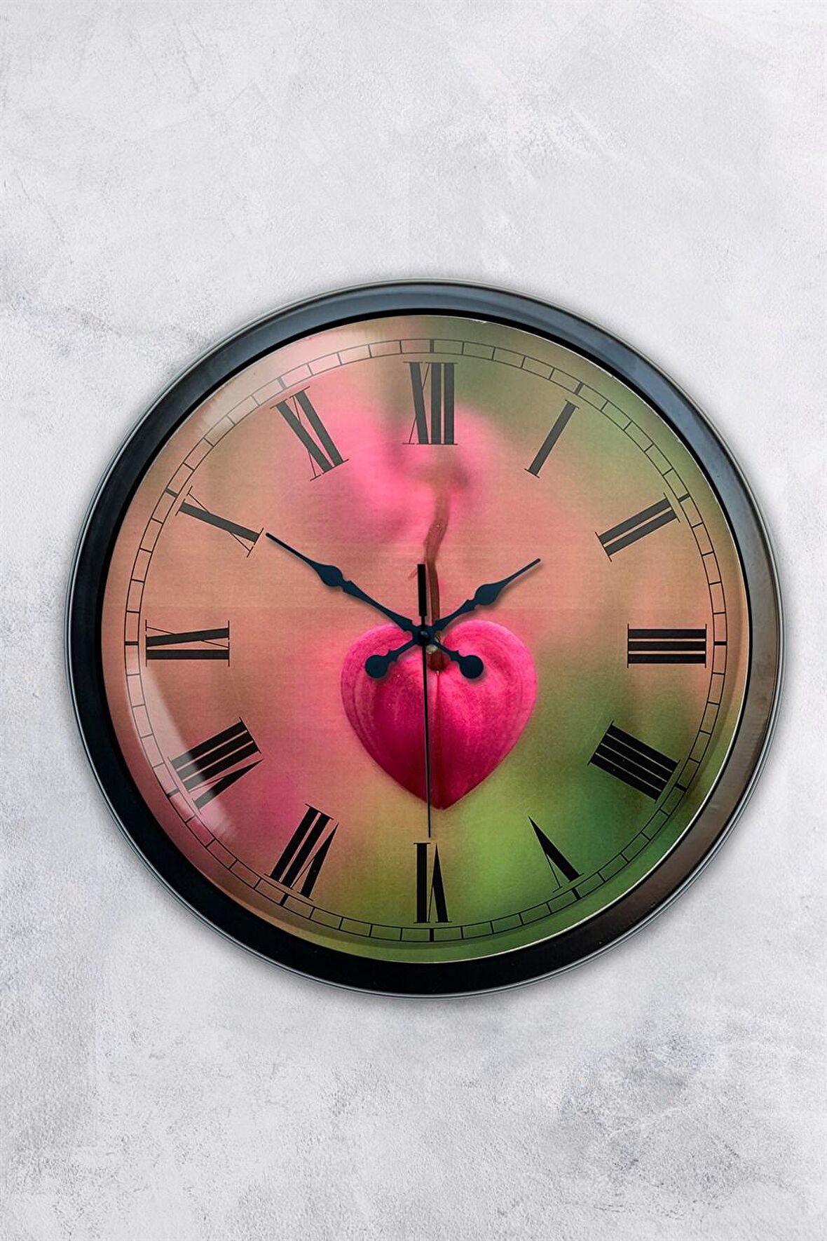 40 Cm Siyah Metal Kalp Duvar Saati