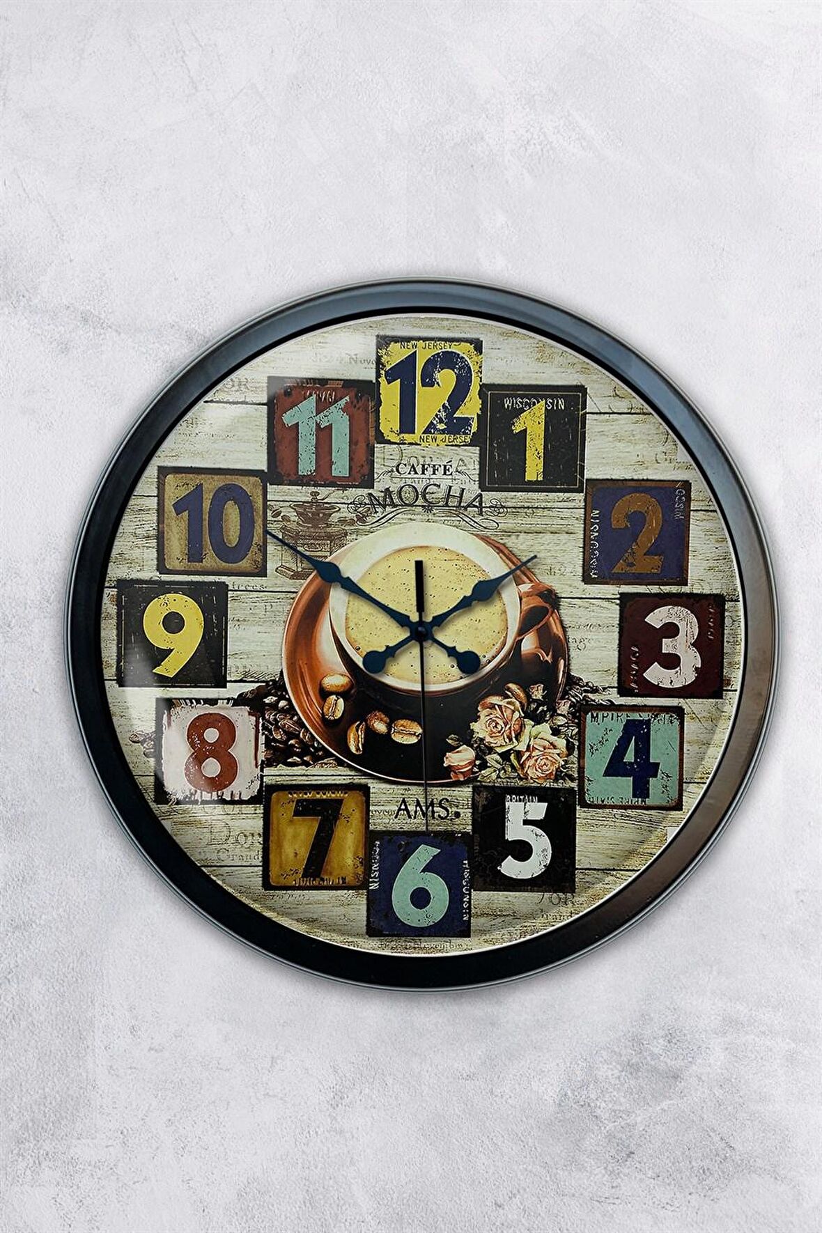 40 Cm Siyah Metal Kahve  Duvar Saati