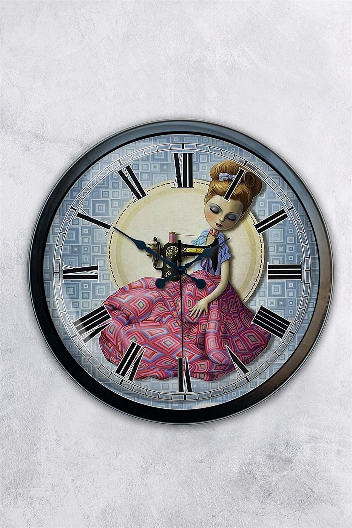 40 Cm Siyah Metal Kadın Duvar Saati