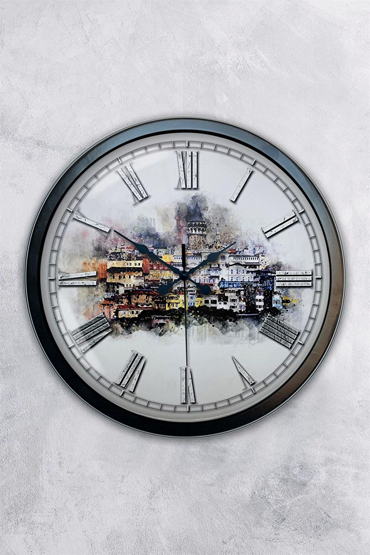 40 Cm Siyah Metal İstanbul Duvar Saati