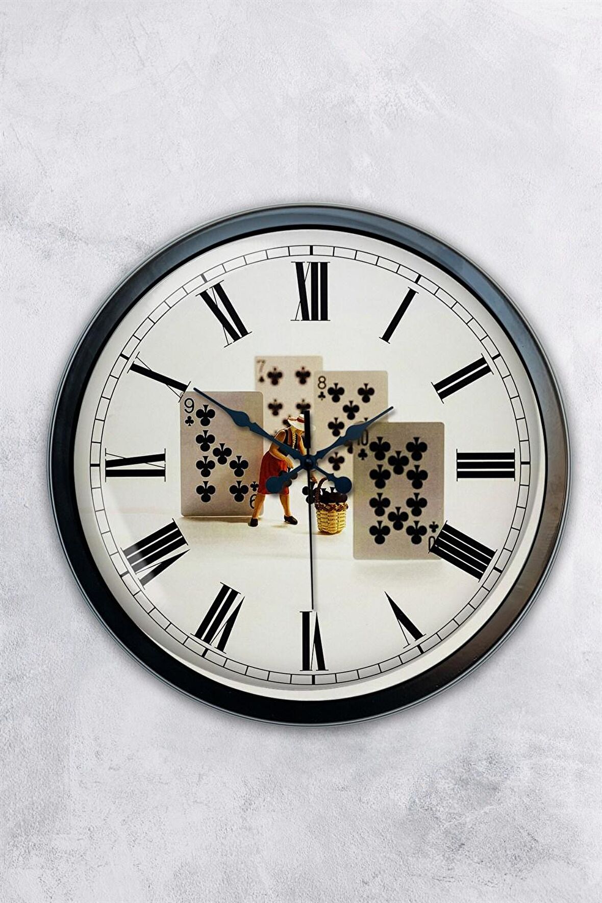 40 Cm Siyah Metal İskambil Duvar Saati