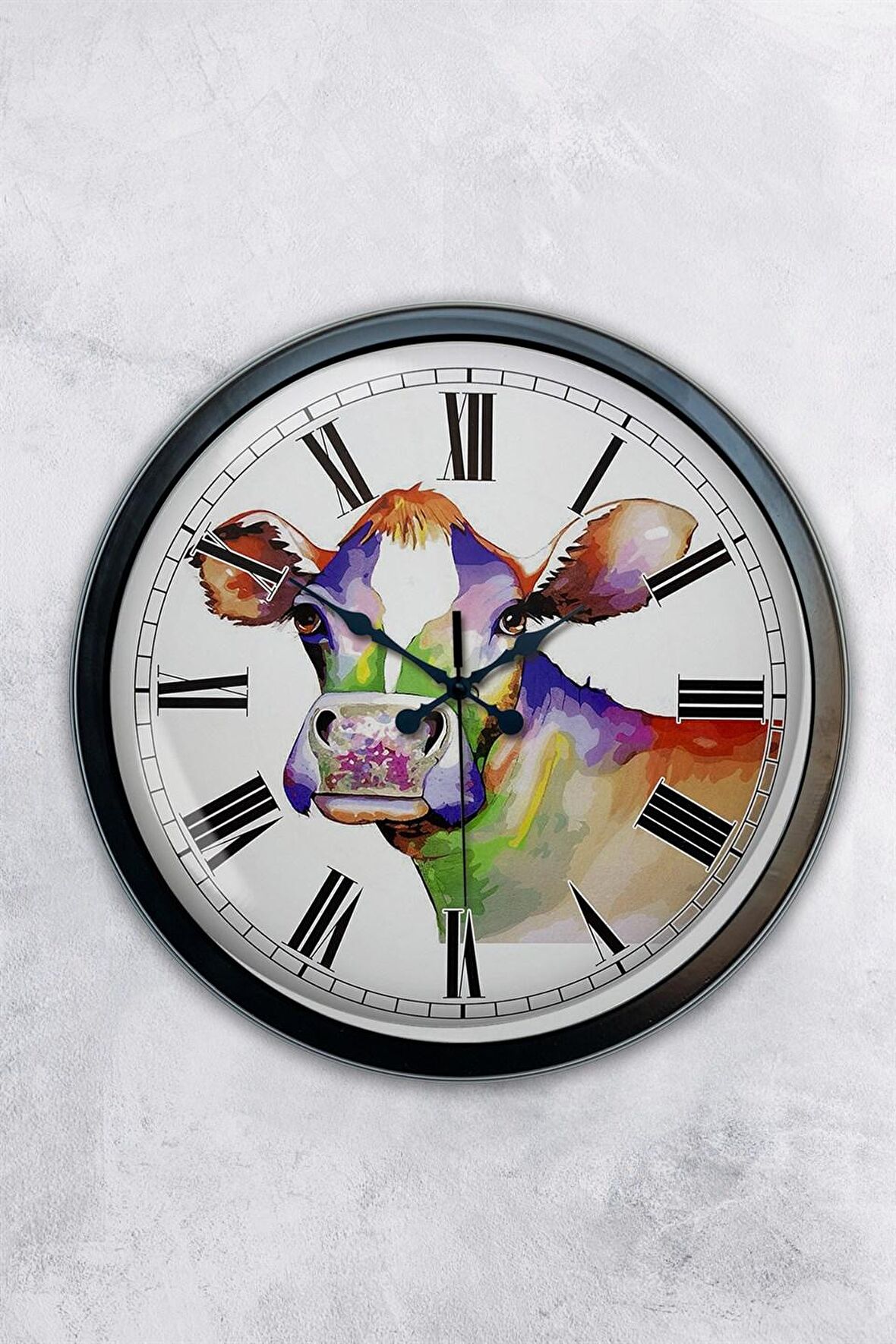 40 Cm Siyah Metal İnek Duvar Saati