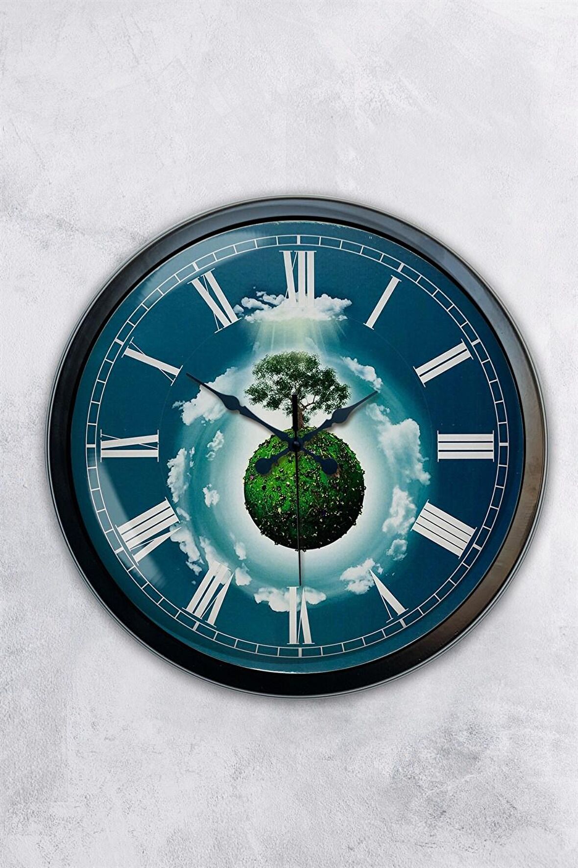 40 Cm Siyah Metal İklim Temalı Duvar Saati