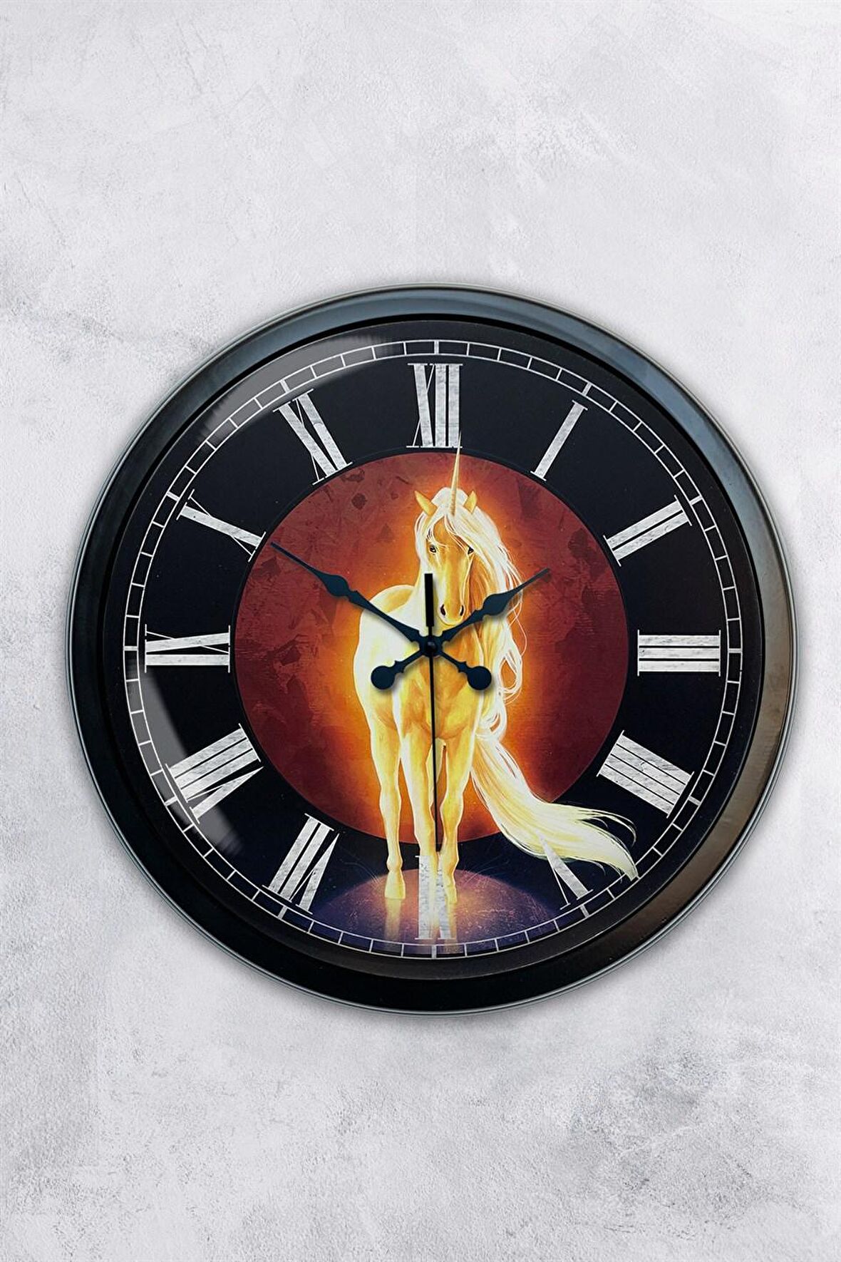40 Cm Siyah Metal Horse Duvar Saati