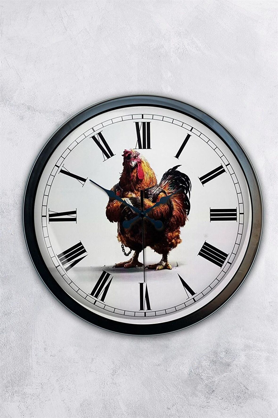 40 Cm Siyah Metal Horoz Roma Rakamlı Duvar Saati