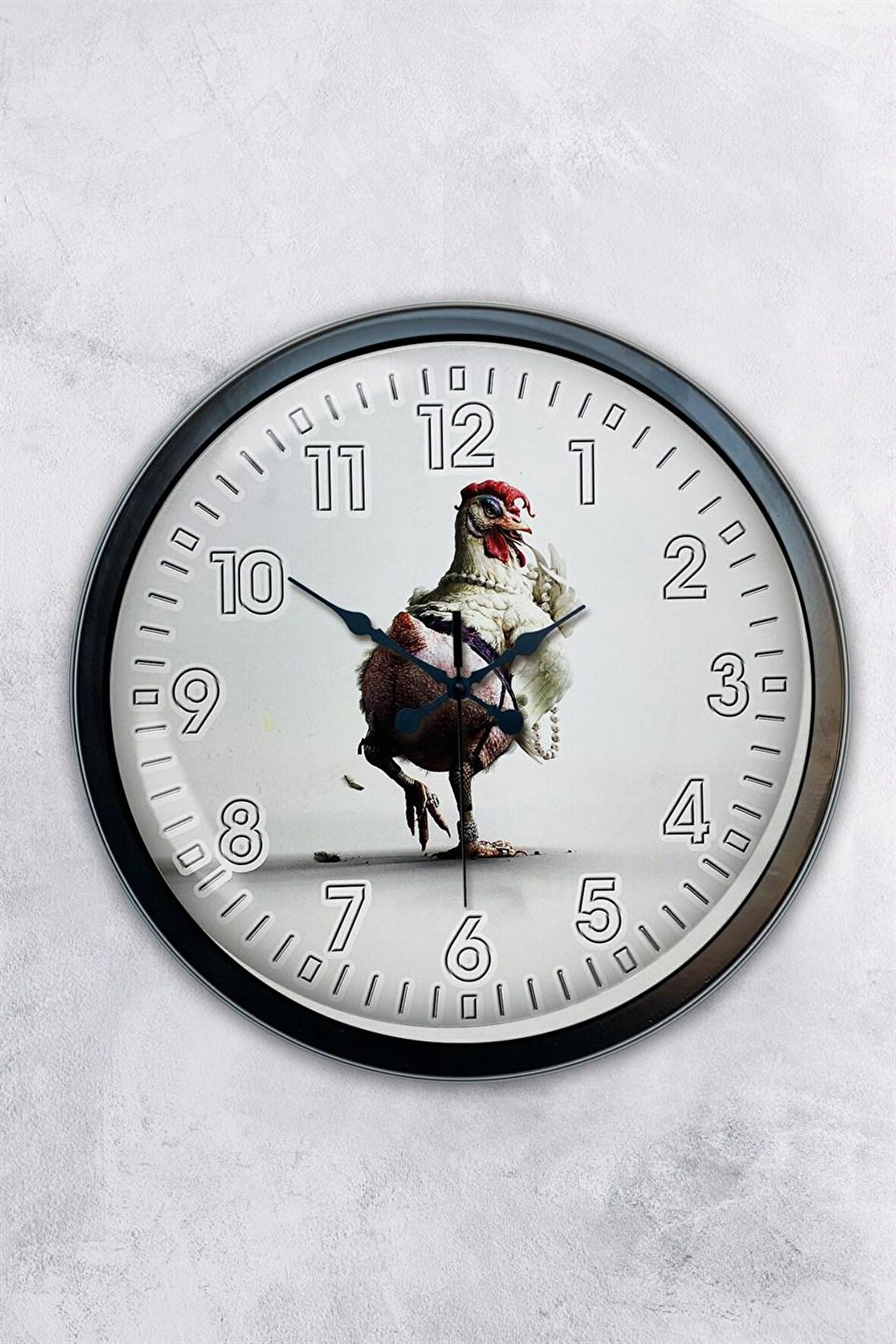 40 Cm Siyah Metal Horoz Duvar Saati