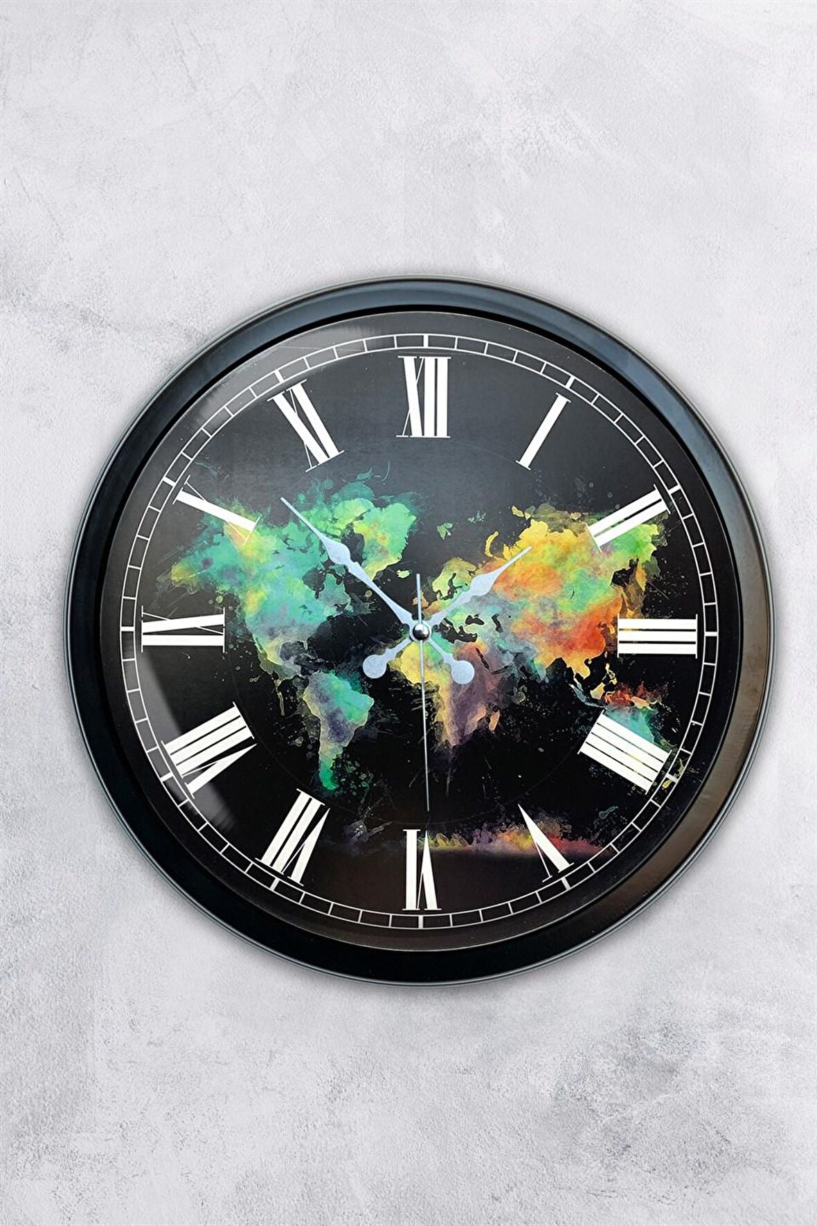 40 Cm Siyah Metal Harita Duvar Saati