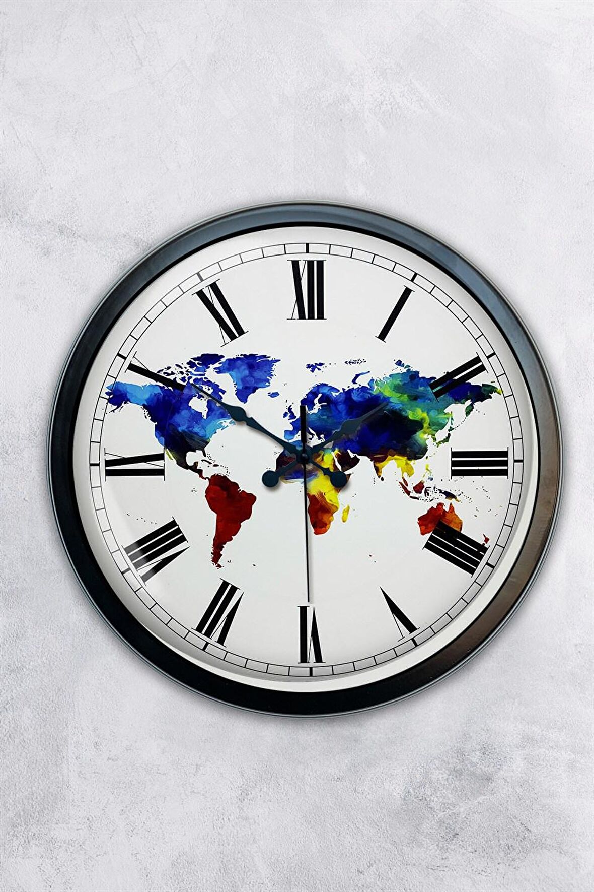 40 Cm Siyah Metal Harita Duvar Saati