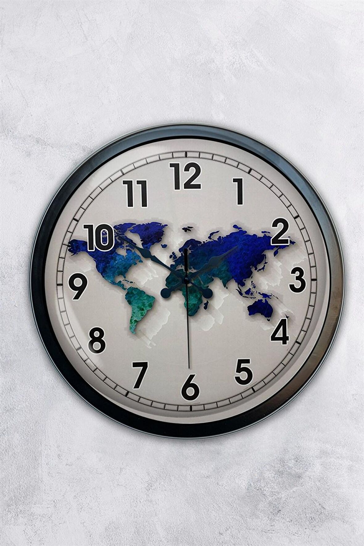 40 Cm Siyah Metal Harita Duvar Saati