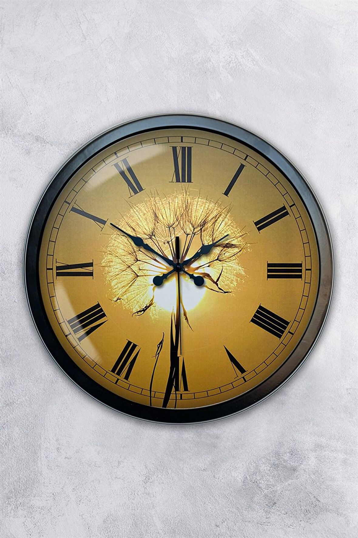 40 Cm Siyah Metal Güneş Duvar Saati